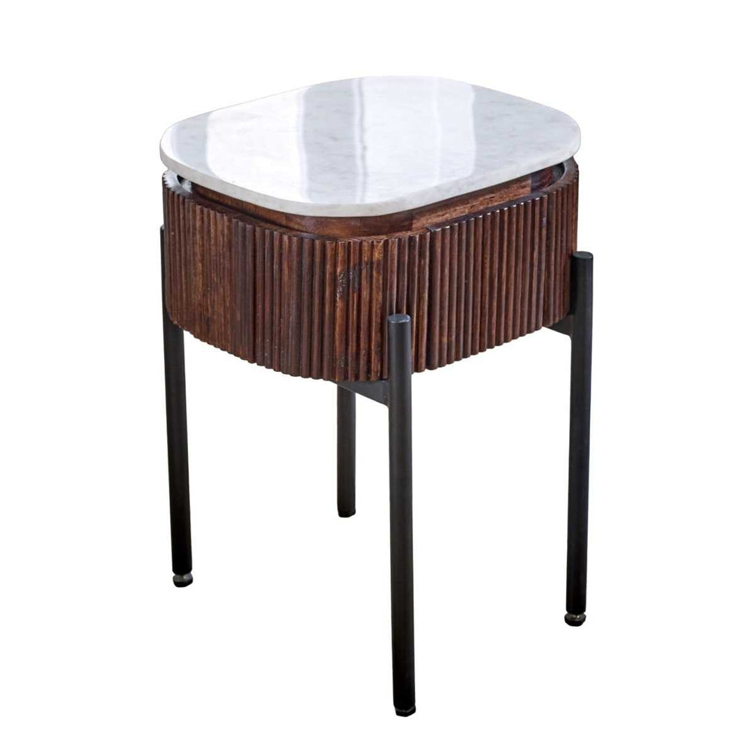 Opal Mango Wood Bedside Table With Marble Top & Metal Legs