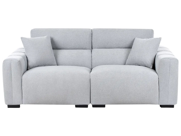 Gray sofa with two cushions on a white background