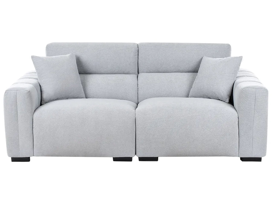 Gray sofa with two cushions on a white background