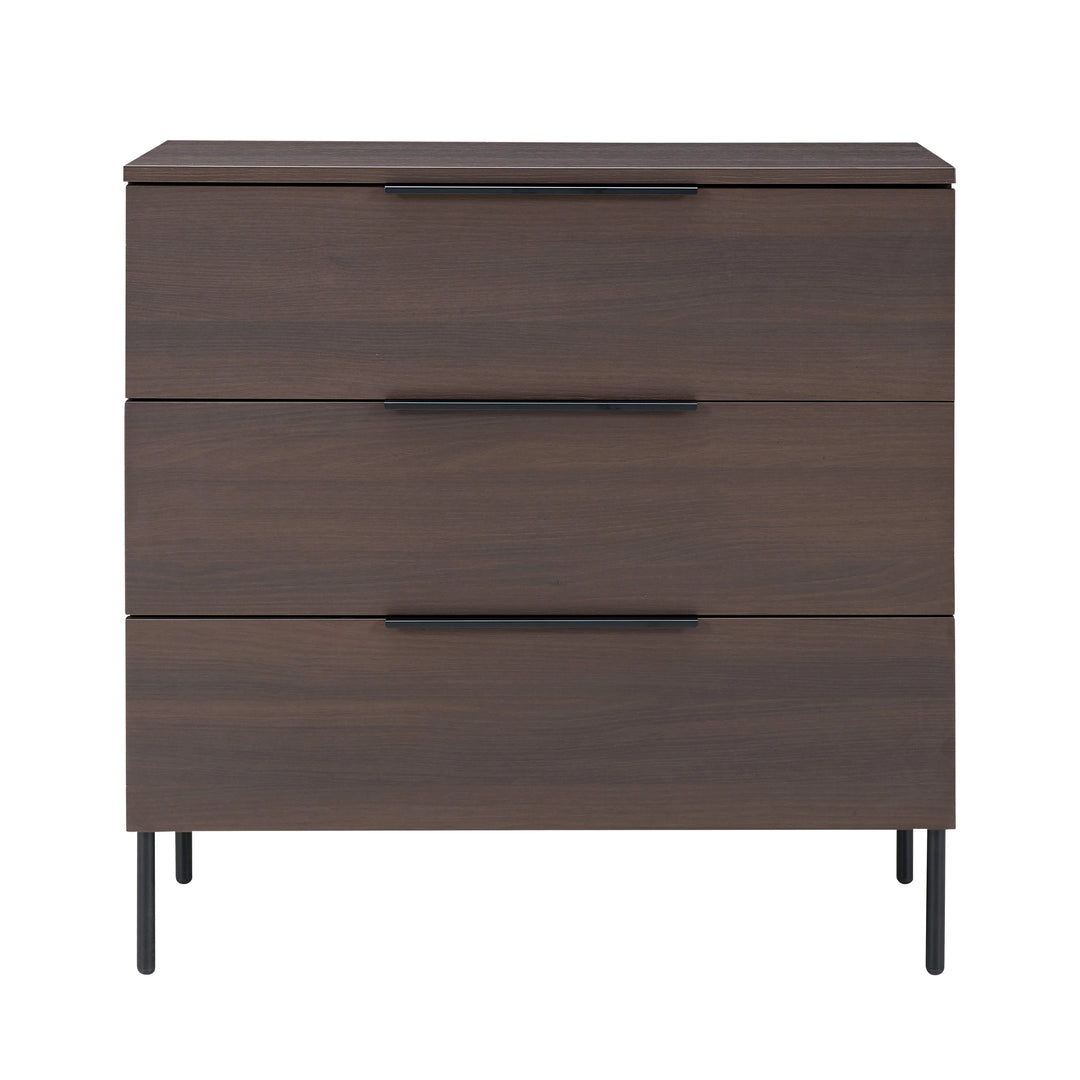Wooden dresser with three drawers on a white background