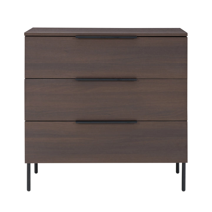 Wooden dresser with three drawers on a white background
