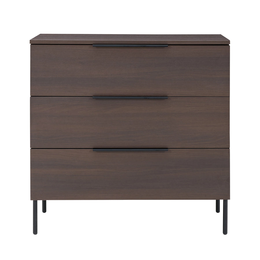 Wooden dresser with three drawers on a white background
