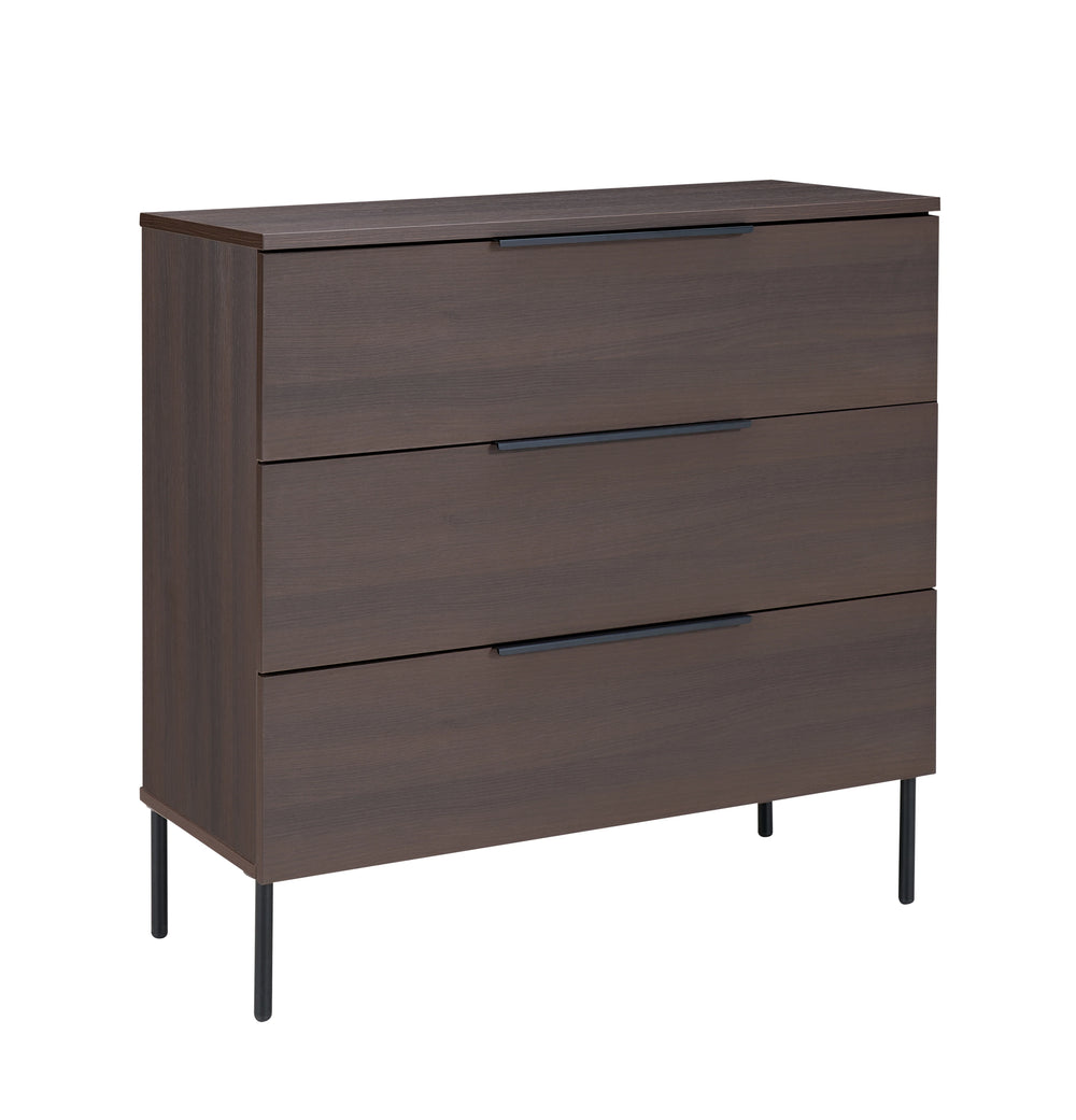 Wooden dresser with three drawers on a white background