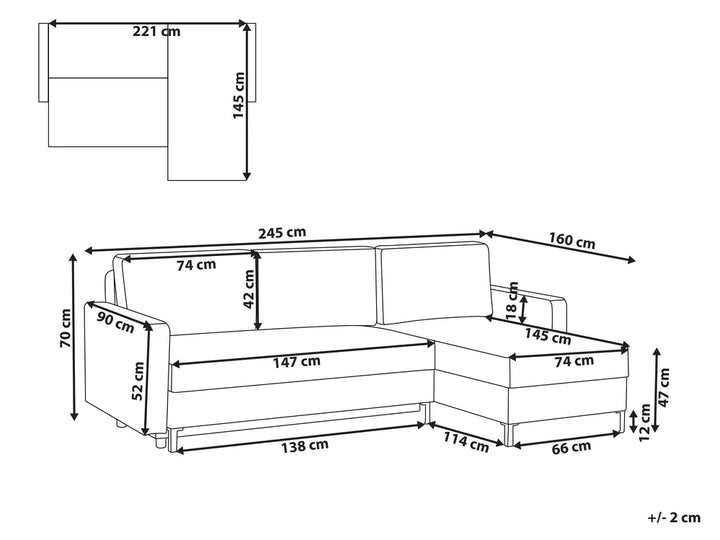 Corner Sofa Bed 3 Seater Fabric Light Grey with Storage Left Hand Bramblett