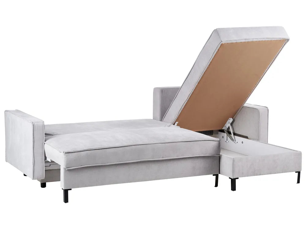 Corner Sofa Bed 3 Seater Fabric Light Grey with Storage Left Hand Bramblett