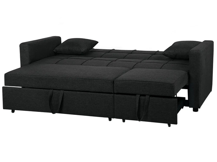 Sofa Bed 3 Seater Fabric Black Hildi