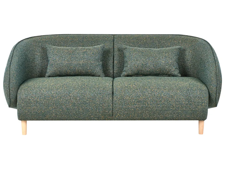 Green sofa with two cushions on a white background