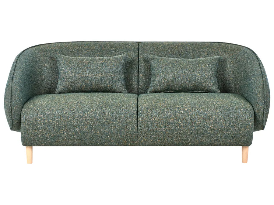 Green sofa with two cushions on a white background