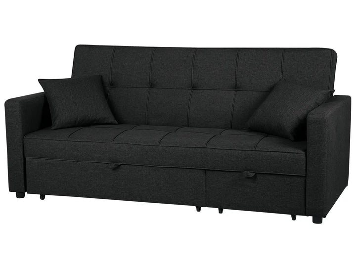 Sofa Bed 3 Seater Fabric Black Hildi