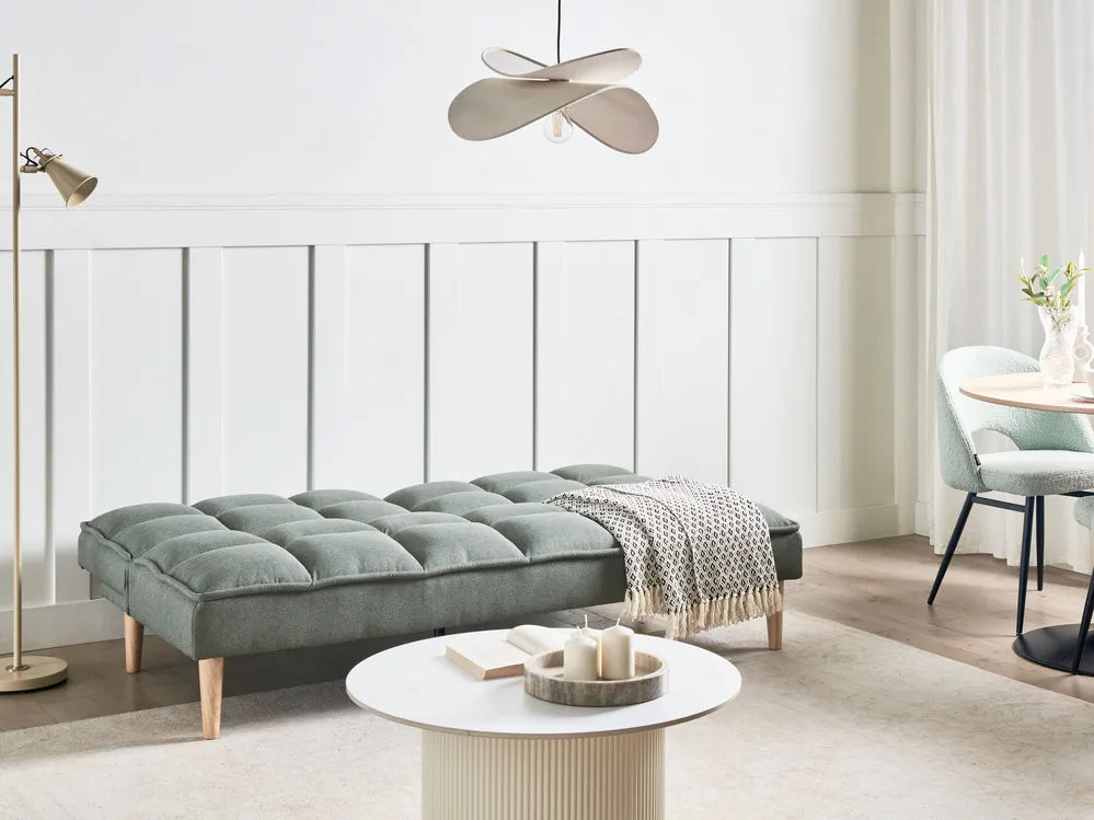 Sofa Bed 3 Seater Fabric Light Green Zineta