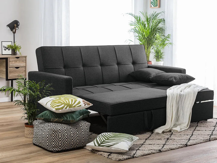 Sofa Bed 3 Seater Fabric Black Hildi
