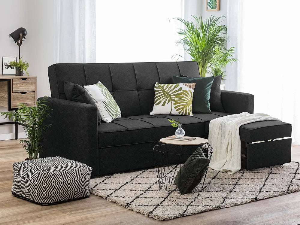 Sofa Bed 3 Seater Fabric Black Hildi