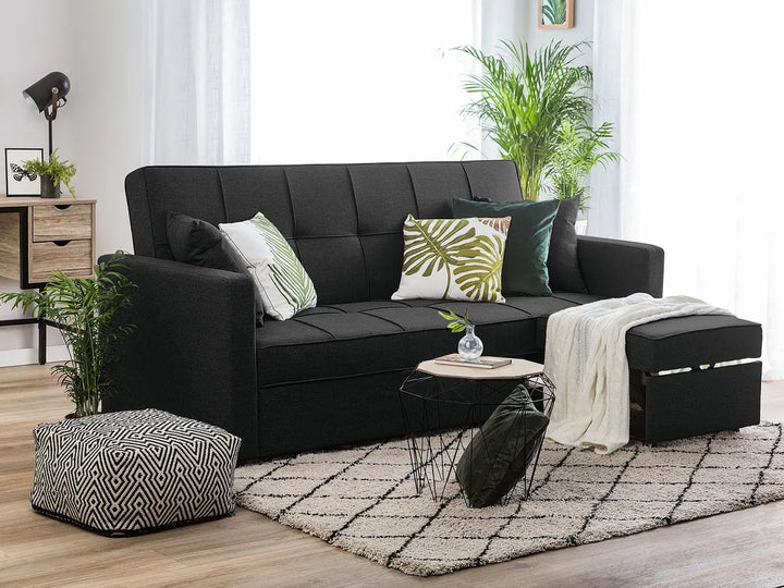 Sofa Bed 3 Seater Fabric Black Hildi