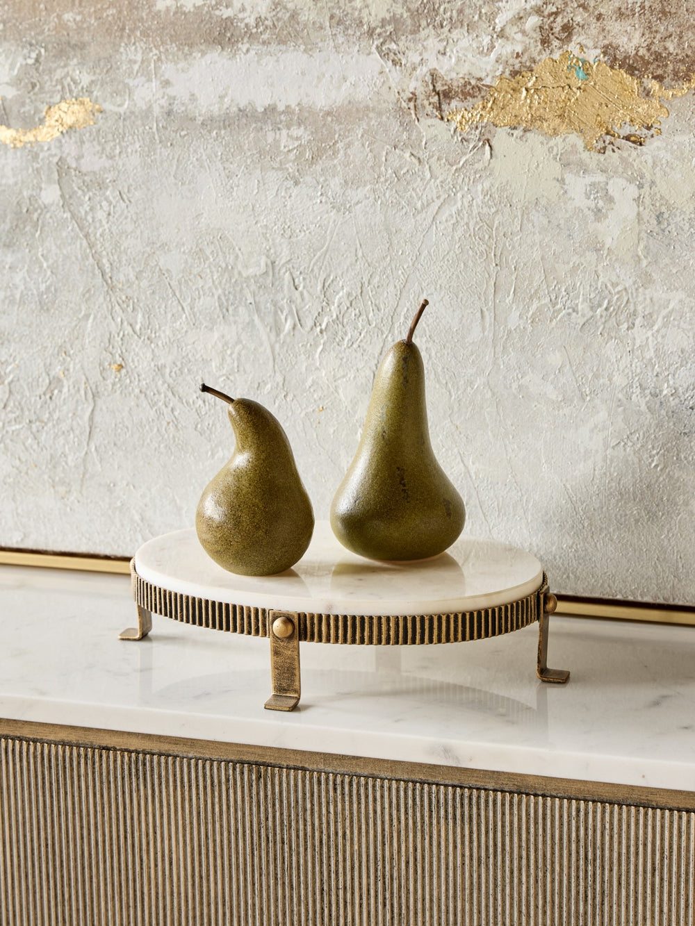 Belvedere Aged Gold Oval One-Tier Stand styled with food or decorative items