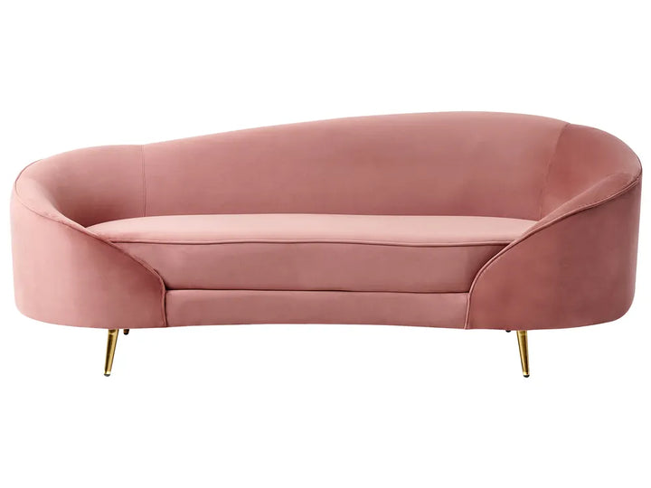 Pink sofa with gold legs on a white background