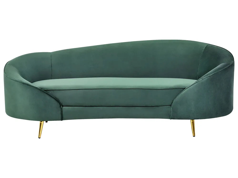 Green sofa with gold legs on a white background