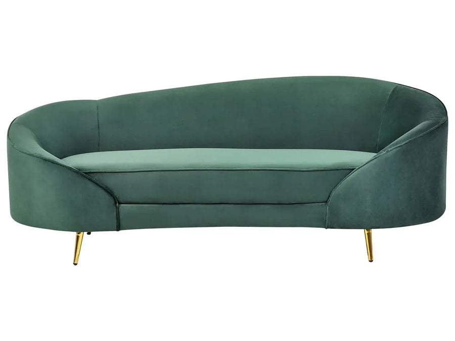 Green sofa with gold legs on a white background