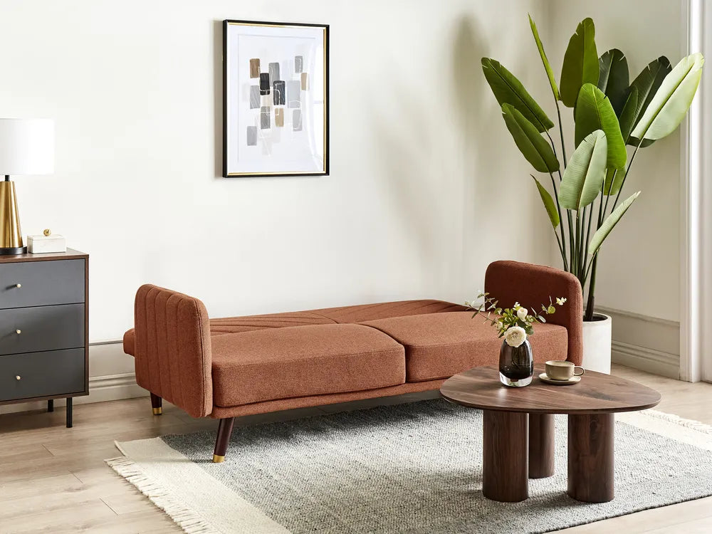 Sofa Bed 3 Seater Faux Linen Orange Mixon