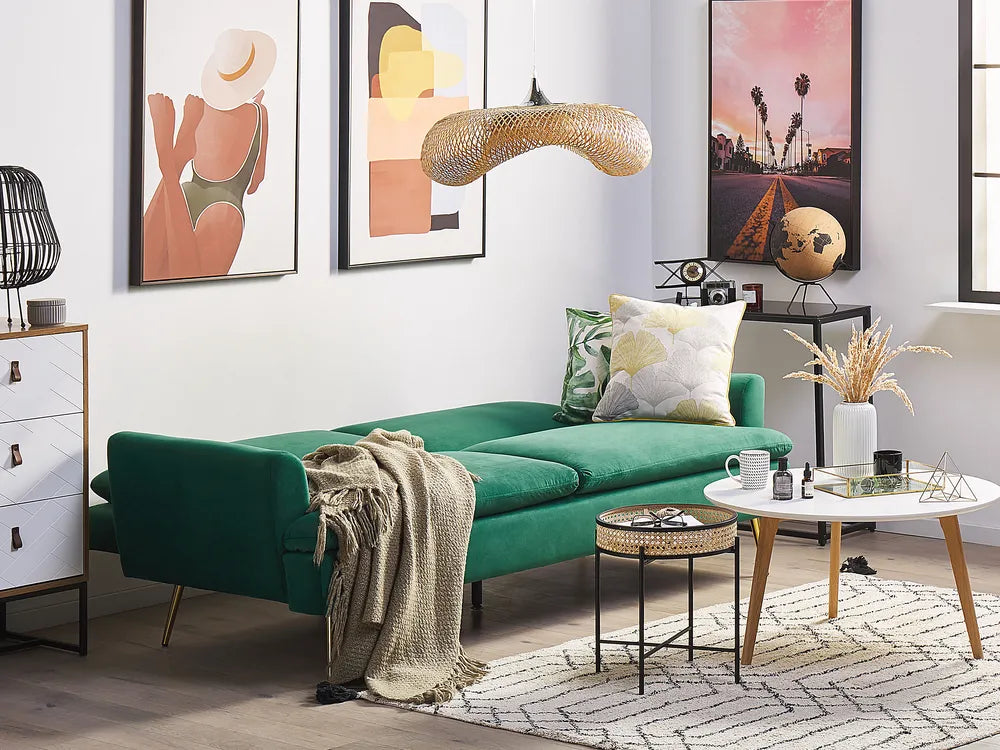 Sofa Bed 3 Seater Velvet Dark Green Calkins