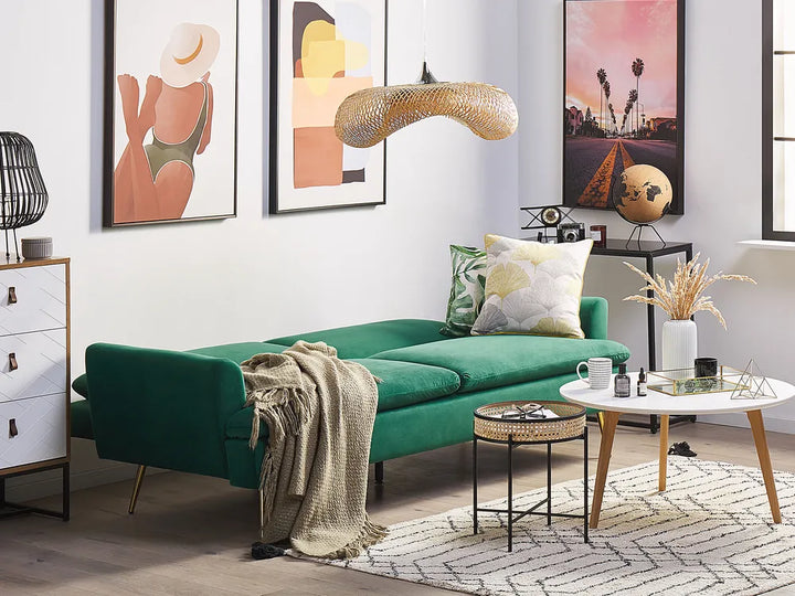 Sofa Bed 3 Seater Velvet Dark Green Calkins