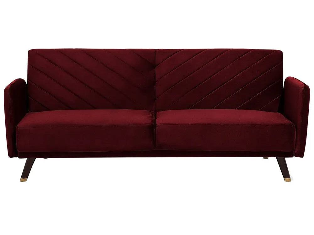 Maroon sofa with a diamond pattern on a white background