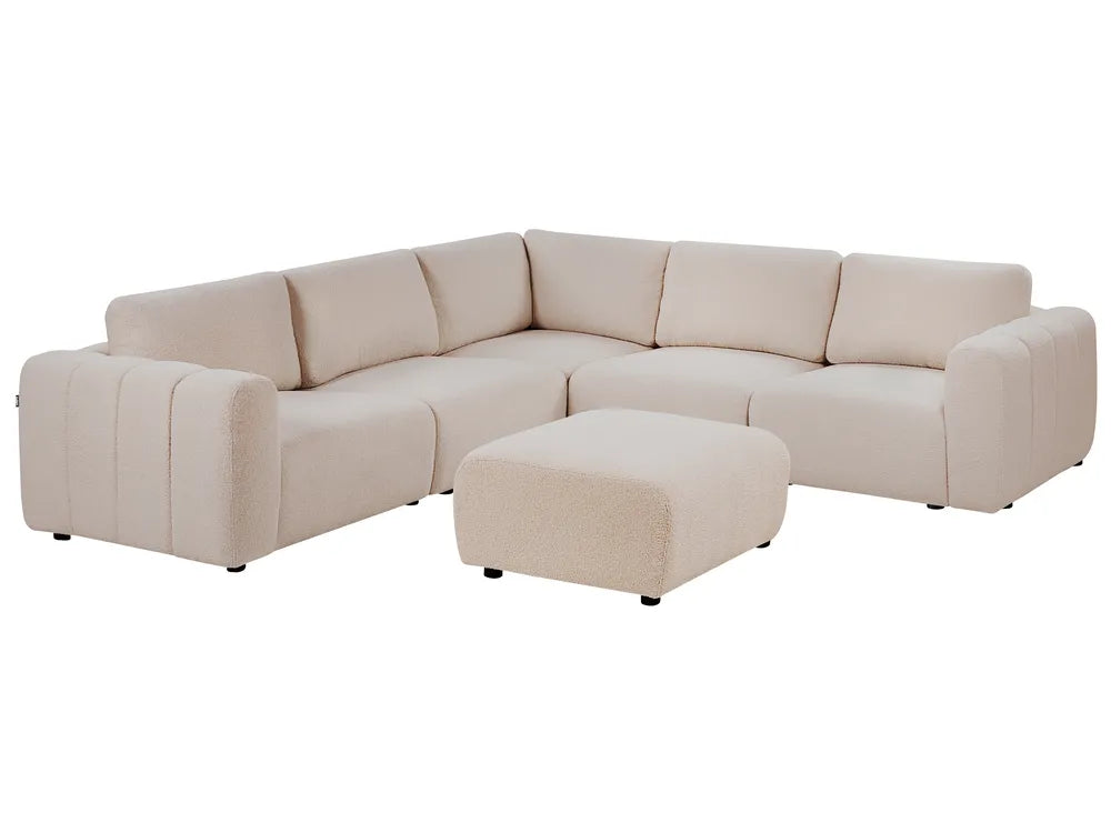 Modular Corner Sofa 5 Seater Boucle Beige Right Hand Regeani
