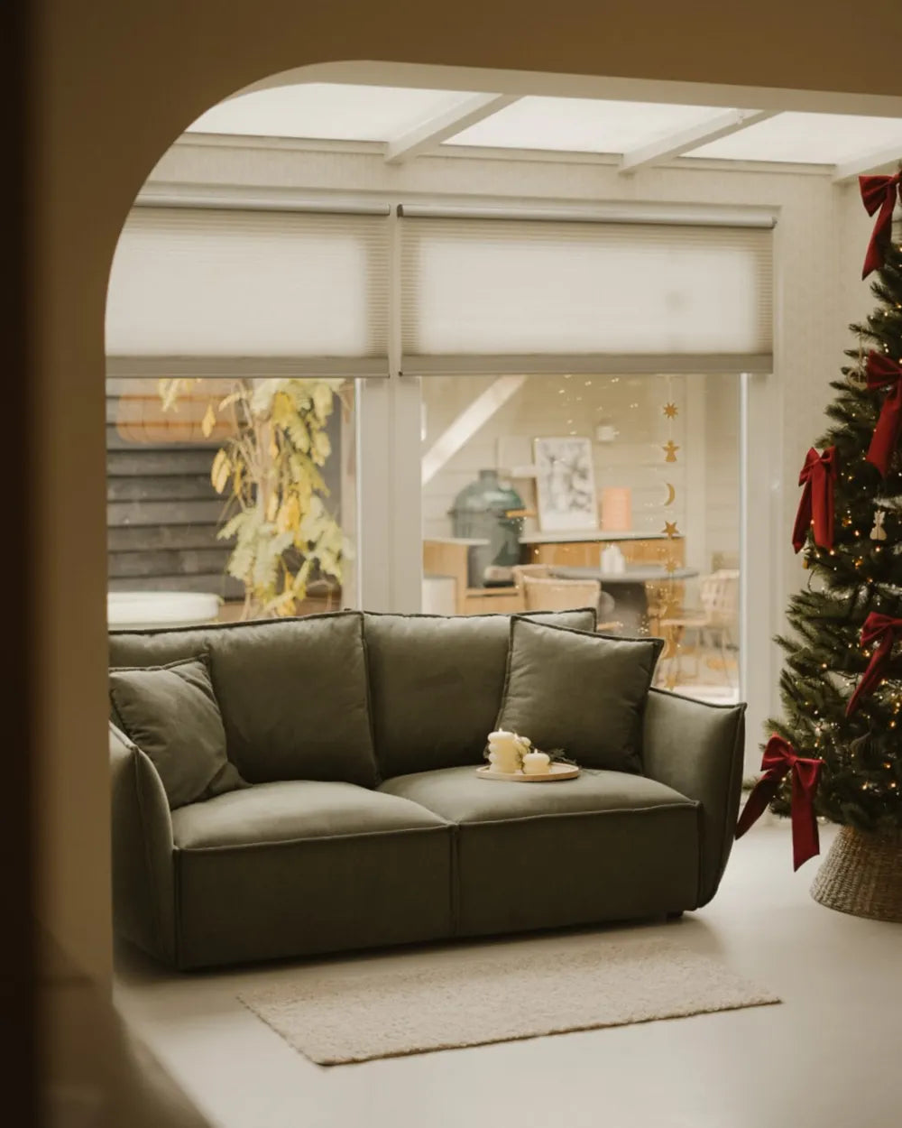 Sofa 3 Seater Fabric Green Greylan