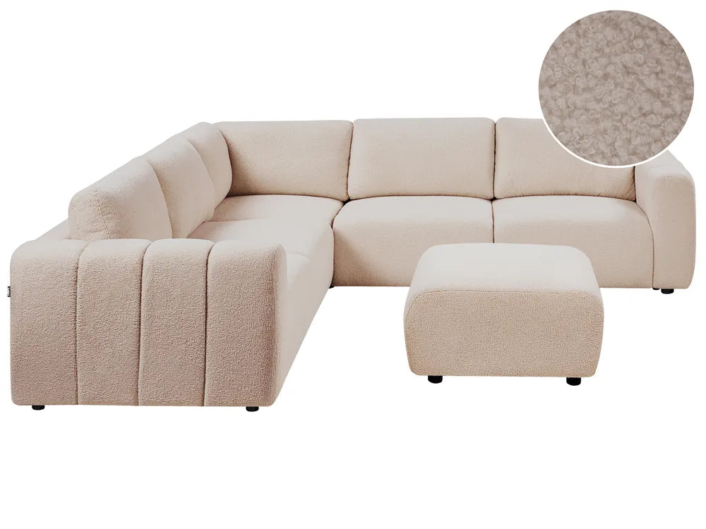 Modular Corner Sofa 5 Seater Boucle Beige Right Hand Regeani