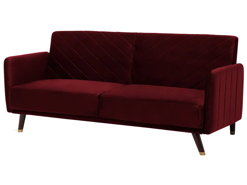 Sofa Bed 3 Seater Velvet Dark Red Mixon