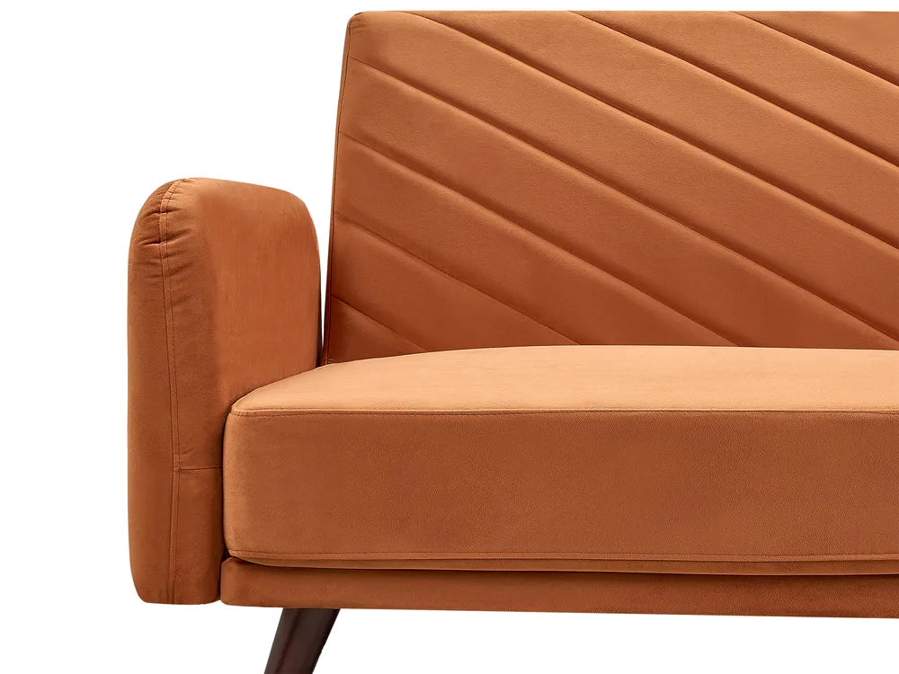 Sofa Bed 3 Seater Velvet Orange Cornelia