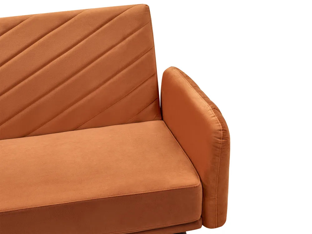 Sofa Bed 3 Seater Velvet Orange Cornelia