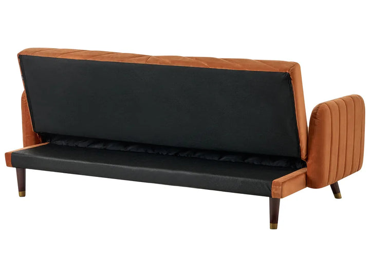 Sofa Bed 3 Seater Velvet Orange Cornelia