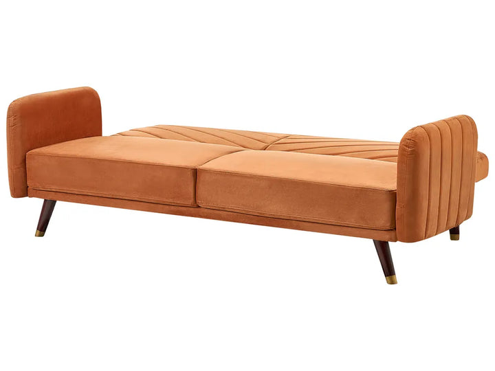 Sofa Bed 3 Seater Velvet Orange Cornelia