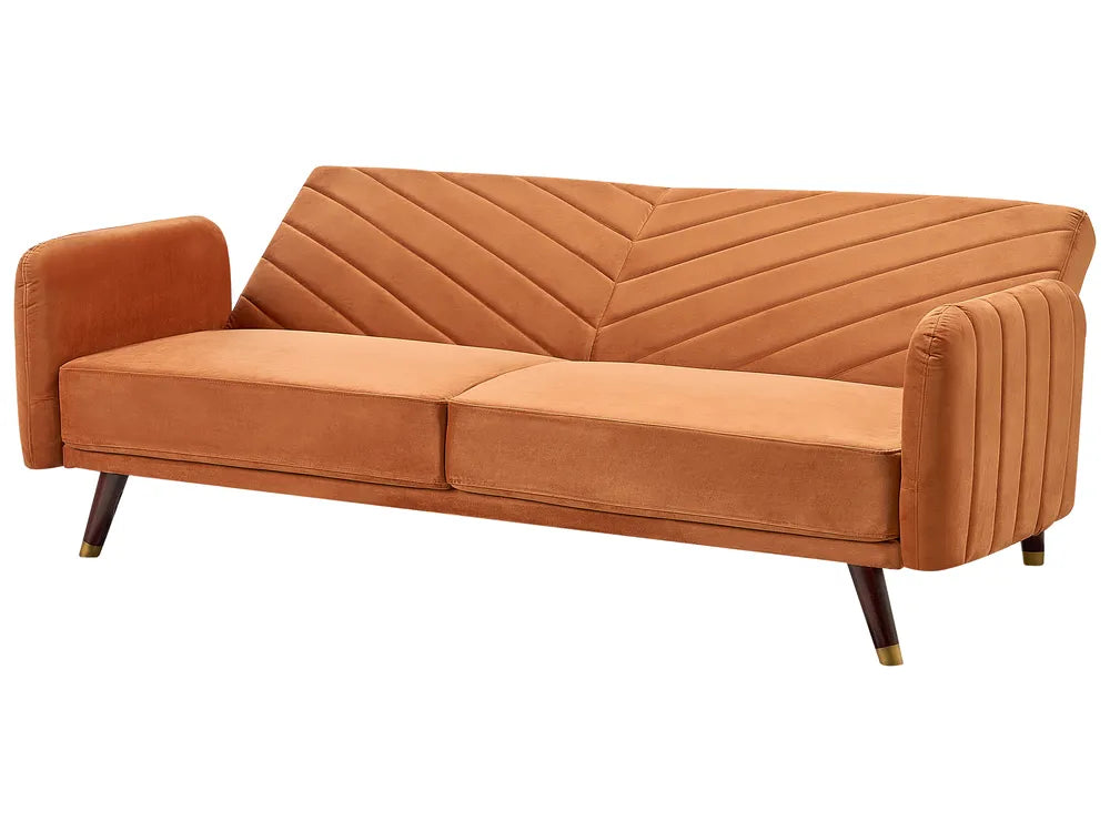 Sofa Bed 3 Seater Velvet Orange Cornelia