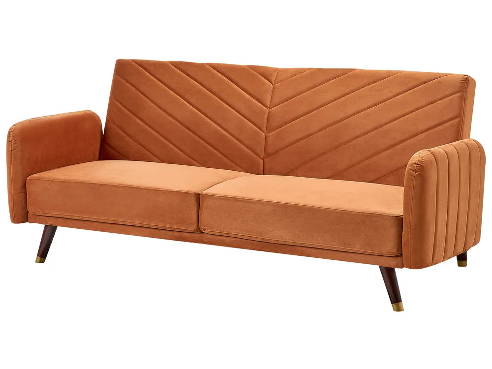 Sofa Bed 3 Seater Velvet Orange Cornelia