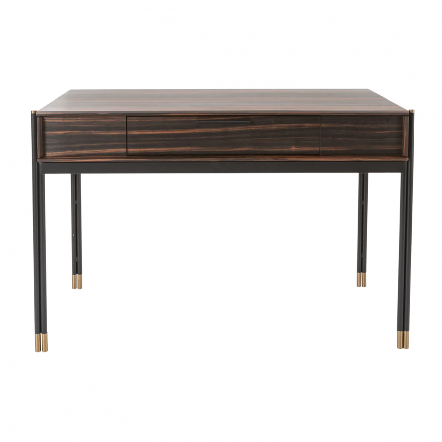 Wooden desk with two drawers on a white background