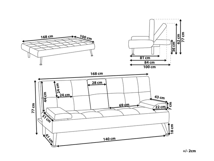 Sofa Bed 3 Seater Fabric Light Beige Kaveri