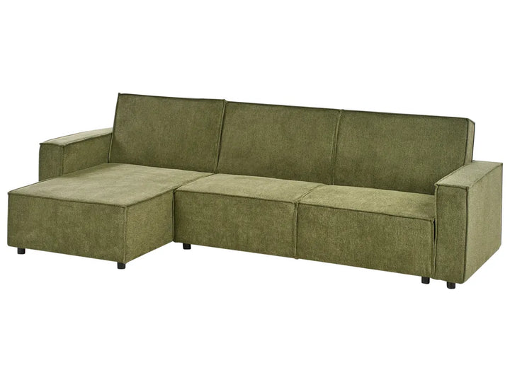 Corner Sofa Bed 3 Seater Fabric Dark Green Right Hand Loette