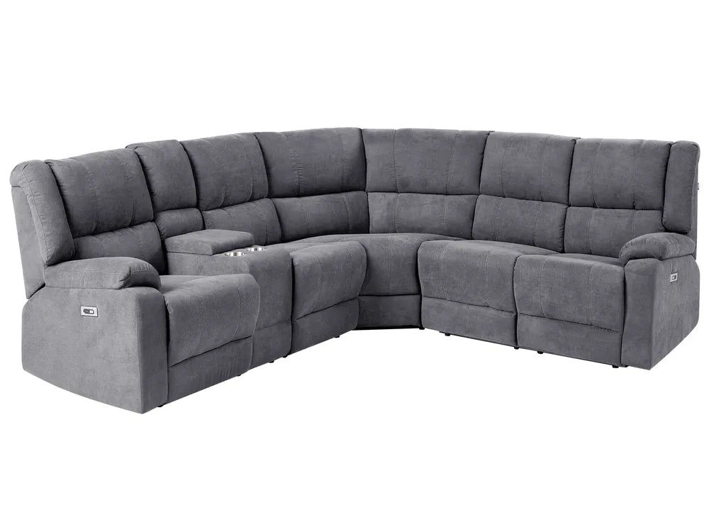 Electric Recliner Corner Sofa 5 Seater Fabric Grey with USB Port Left Hand Mailina
