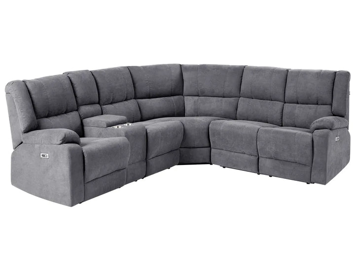 Electric Recliner Corner Sofa 5 Seater Fabric Grey with USB Port Left Hand Mailina