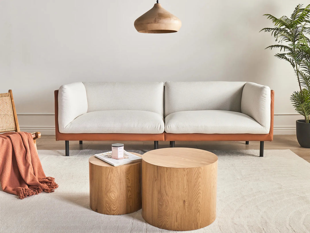 Off-white 3 seater fabric sofa with cushions