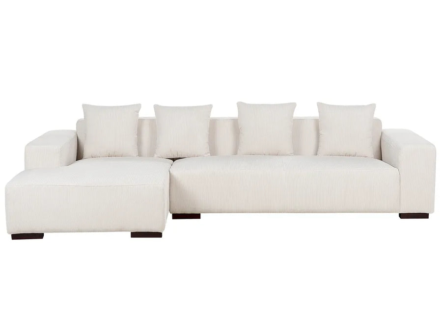 Right-hand 4-seater jumbo cord corner sofa in off-white with extra cushions