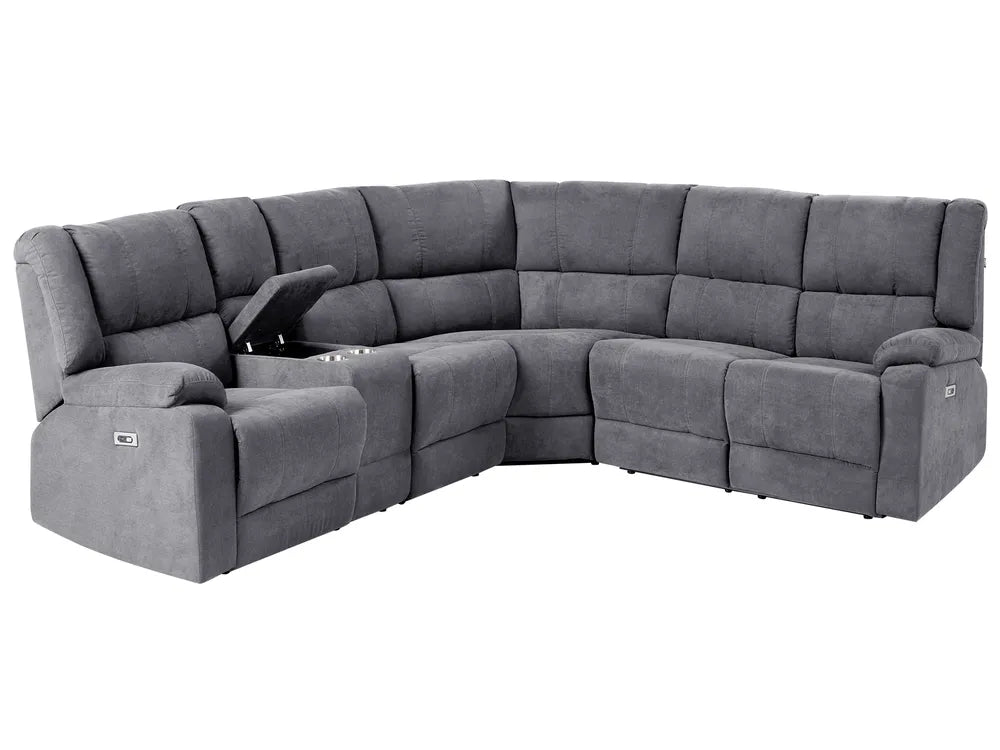 Electric Recliner Corner Sofa 5 Seater Fabric Grey with USB Port Left Hand Mailina
