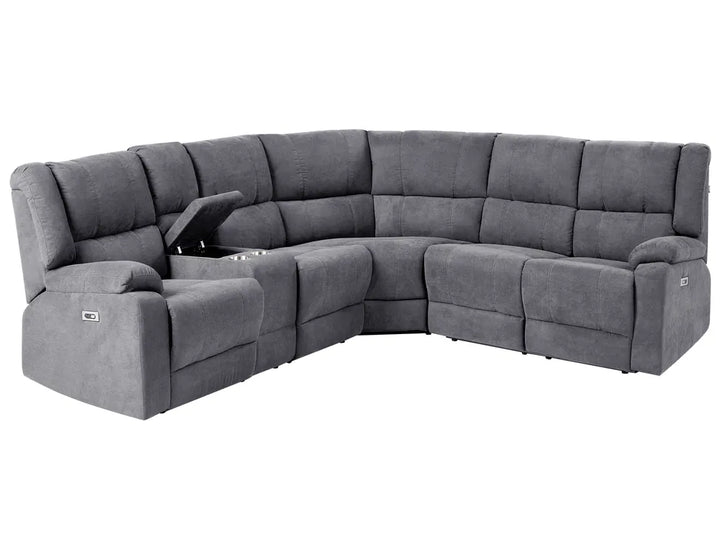 Electric Recliner Corner Sofa 5 Seater Fabric Grey with USB Port Left Hand Mailina