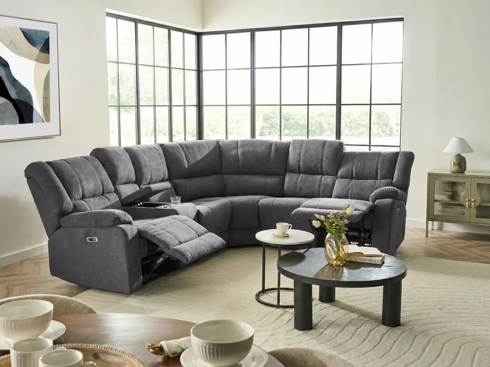 Electric Recliner Corner Sofa 5 Seater Fabric Grey with USB Port Left Hand Mailina