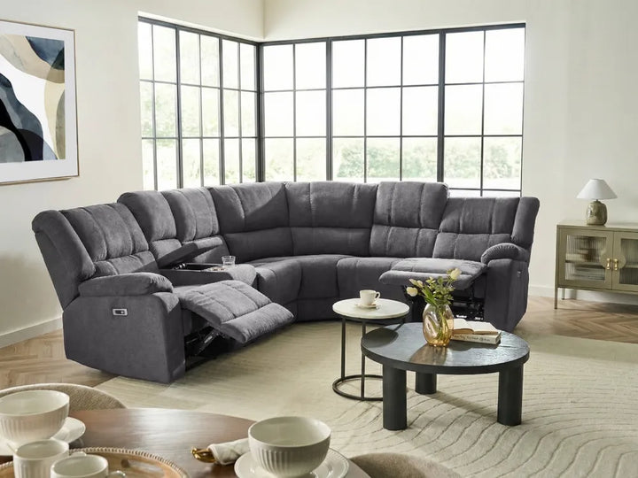 Electric Recliner Corner Sofa 5 Seater Fabric Grey with USB Port Left Hand Mailina