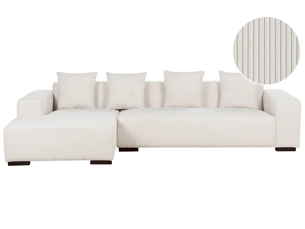 Corner Sofa 4 Seater Corduroy Off-White Right Hand Lecanto