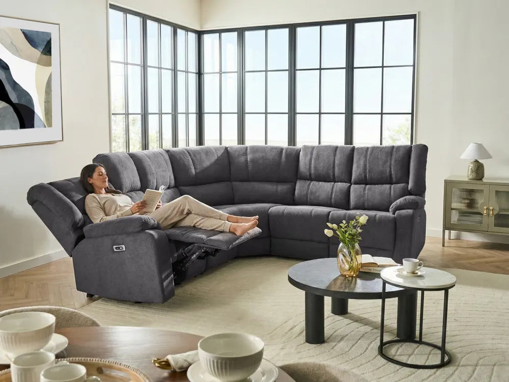 Electric Recliner Corner Sofa 5 Seater Fabric Grey with USB Port Left Hand Mailina