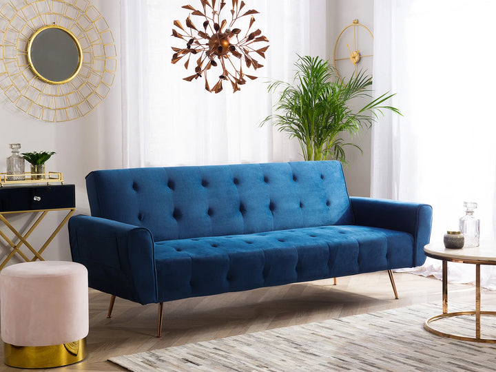 Navy blue velvet 3 seater sofa bed