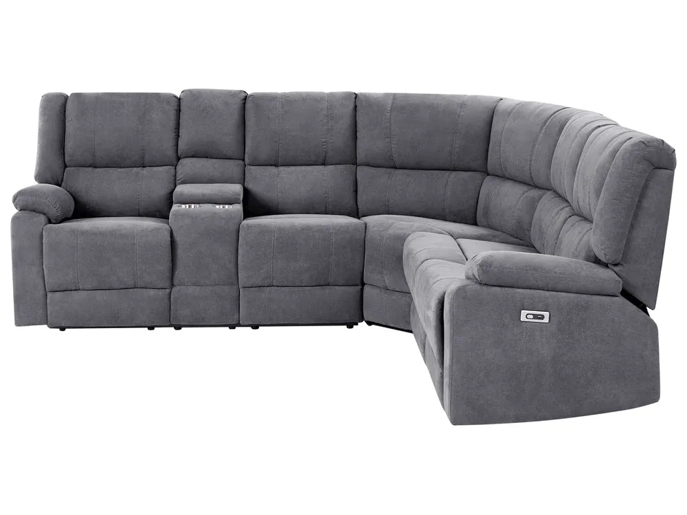 Electric Recliner Corner Sofa 5 Seater Fabric Grey with USB Port Left Hand Mailina